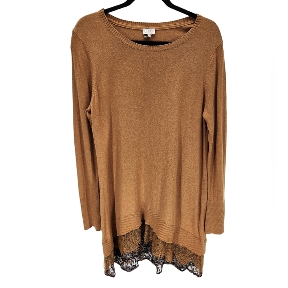 LOGO Lori Goldstein Sweatshirt Womens Large Brown High Low Cashmere Blend - Picture 1 of 7